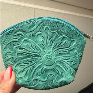 Embossed Mexican Floral Teal Coin Purse